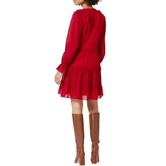 Joie Danson Long‎ Ruffle Sleeve Mini Dress Red Womens Size 4 - Picture 2 of 7